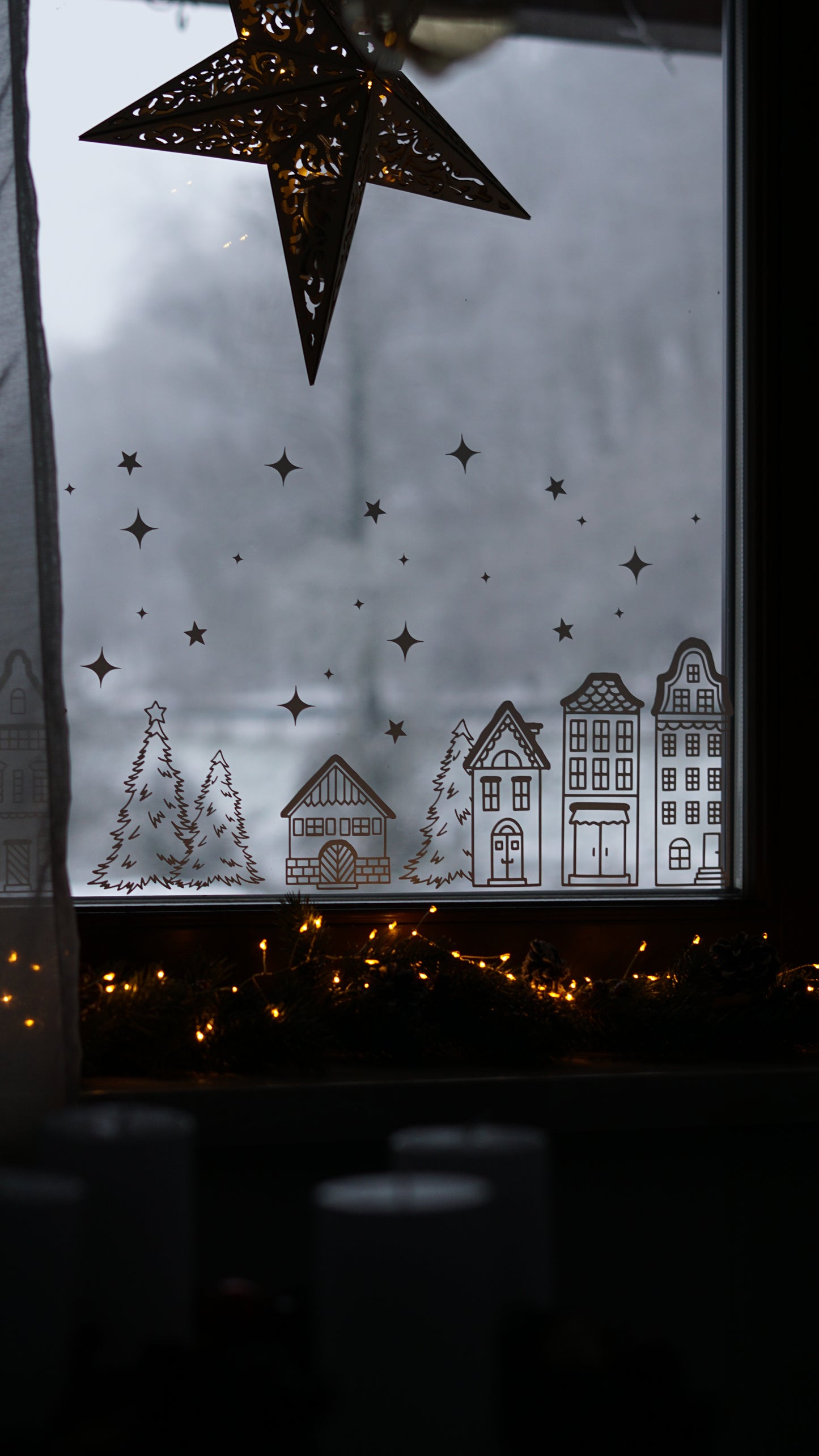 Sticker/Aufkleber Set - Fensterbild "Mistelzweig & Winterlandschaft“