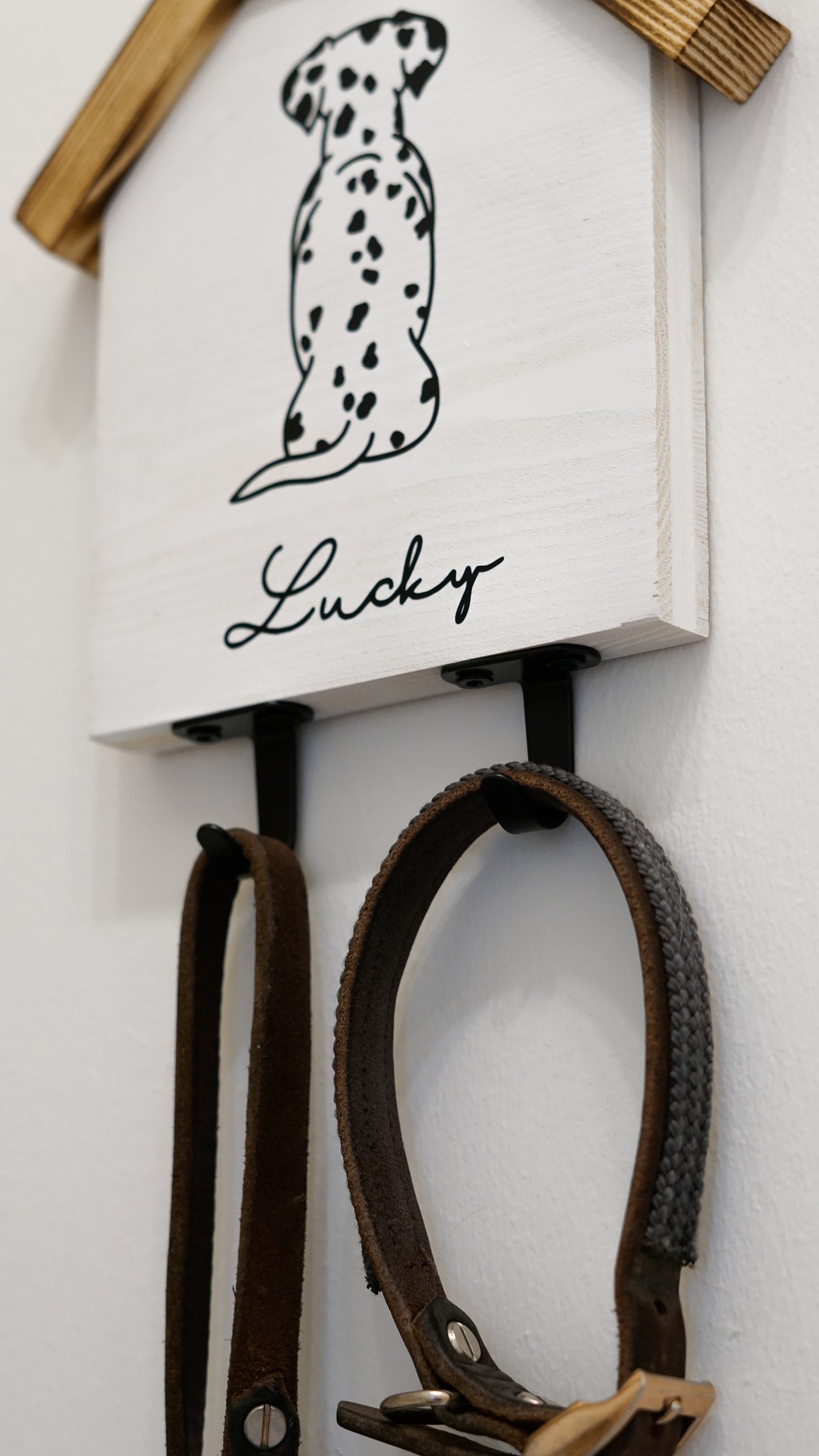 Personalized wooden dog coat rack - hook for dog leash with desired name