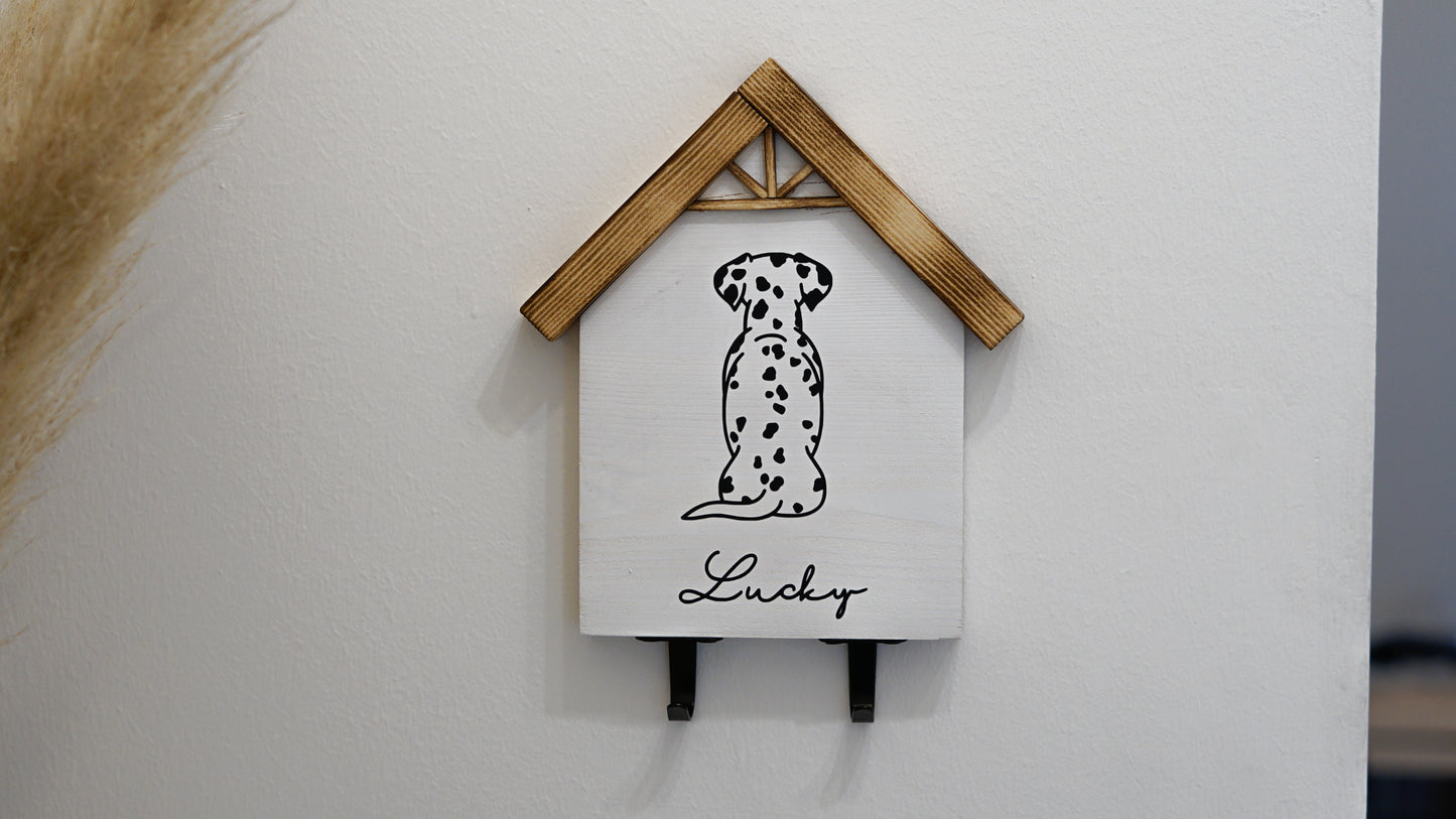 Personalized wooden dog coat rack - hook for dog leash with desired name