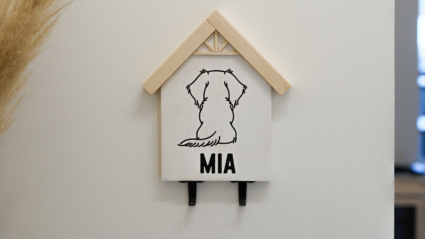 Personalisierte Hundegarderobe aus Holz - Haken für Hundeleine mit Wunschnamen