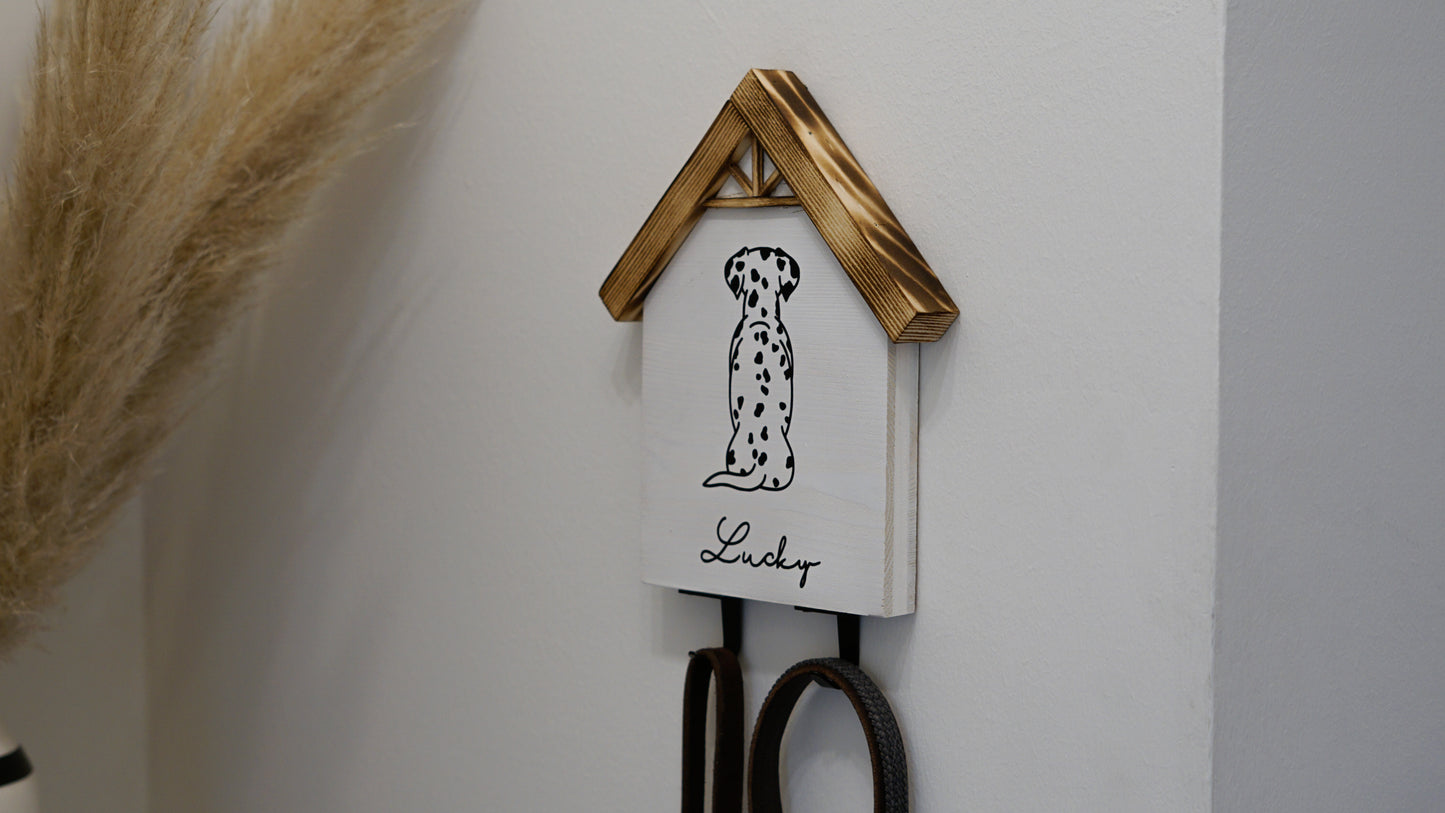 Personalized wooden dog coat rack - hook for dog leash with desired name
