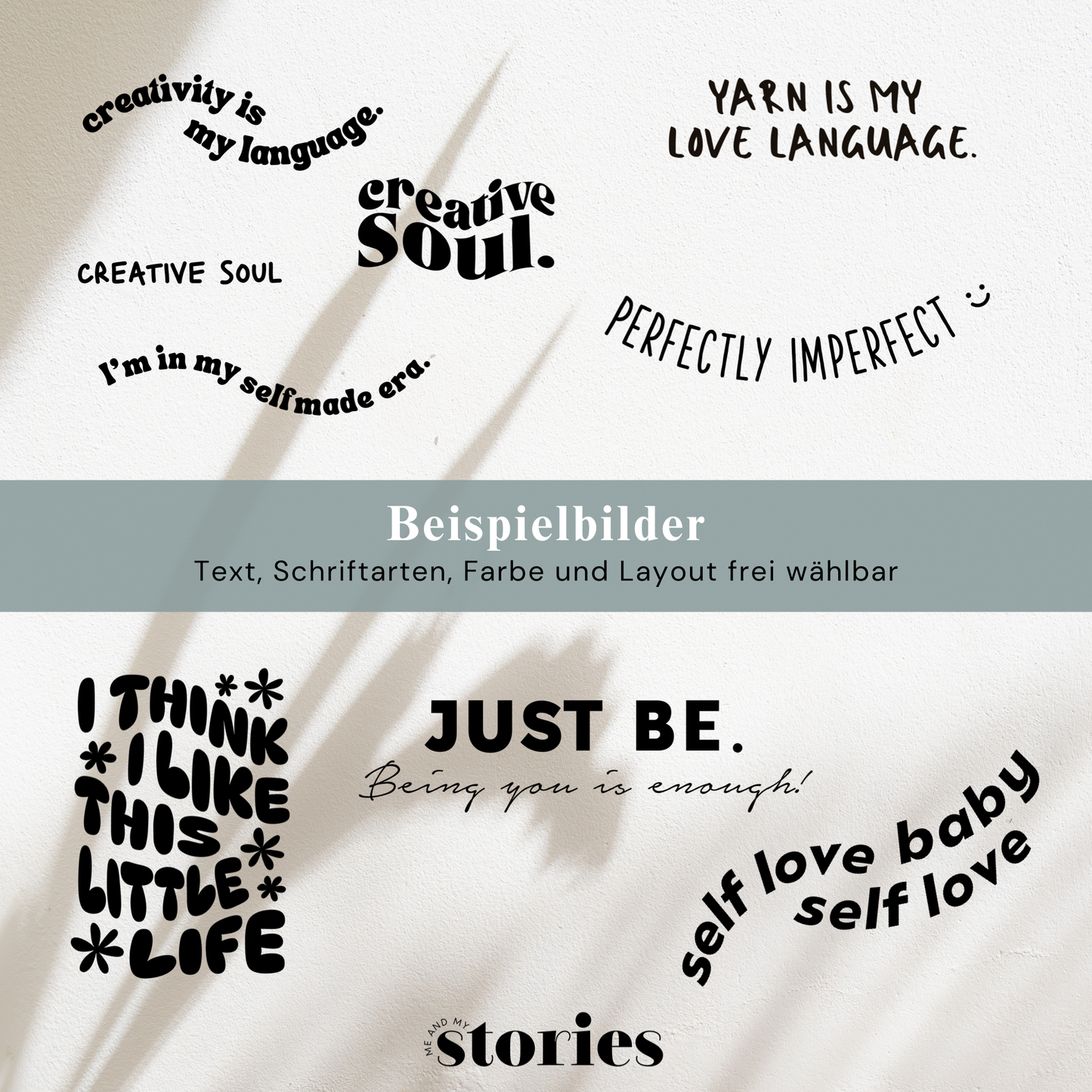 Personalisiertes Bügelbild mit Wunschtext – individuelle Schriftzüge, Namen oder Sprüche als fertiges Textil-Bügelmotiv in verschiedenen Größen und Farben.