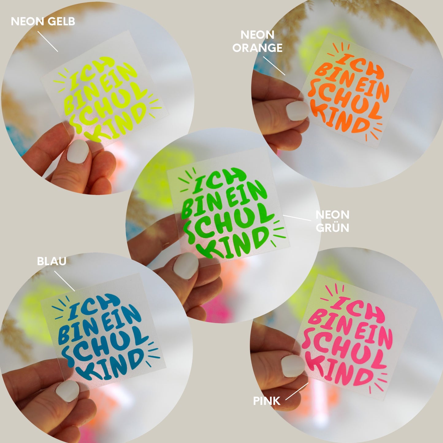 Buntes Bügelbild „Ich bin ein Schulkind“ in Neonfarben – Perfekt für den Schulanfang & DIY-Projekte