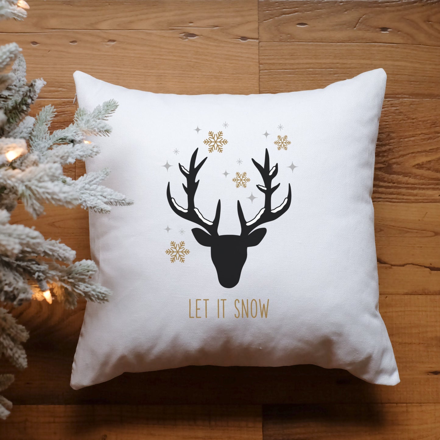 Let it Snow Plotterdatei mit Hirsch und Schneeflocken für winterliche Weihnachtsdeko, Kissen und selbstgemachte Weihnachtsgeschenke