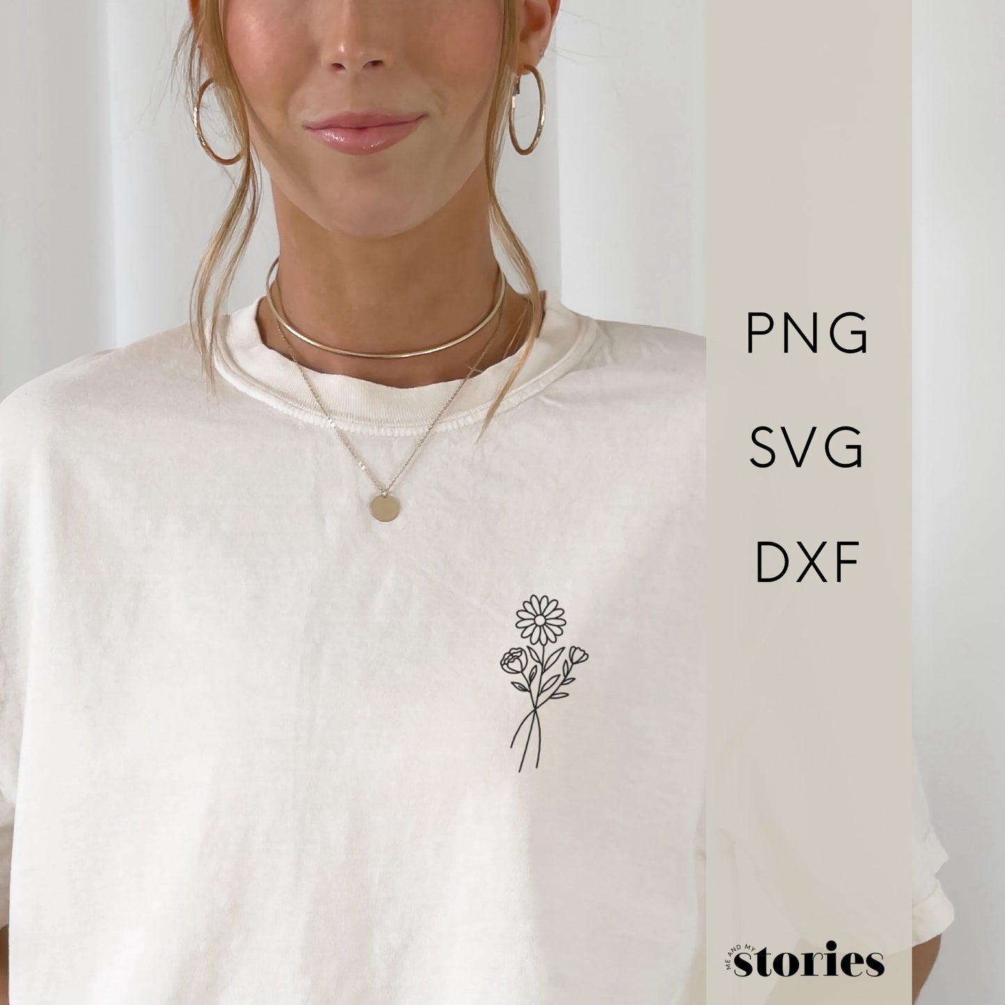 Digitale Plotterdatei mit kleinem Blumenstrauß im minimalistischen Line Art Stil – ideal für dezente DIY-Projekte auf Shirts, Taschen oder Deko.