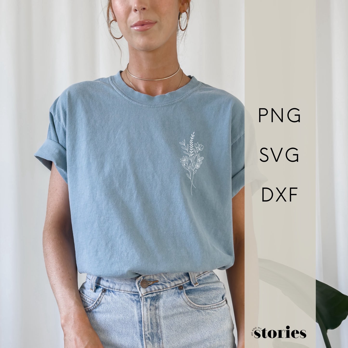 Digitale Plotterdatei mit floralem Wildblumenstrauß im minimalistischen Line Art Stil – ideal für Shirts, Taschen, Kissen & naturverbundene Deko.