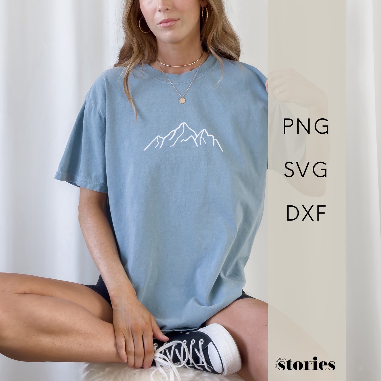Digitale Plotterdatei mit minimalistischem Berg im Line Art Stil – klares Design für Shirts, Taschen, Kissen & naturverbundene DIY-Projekte.