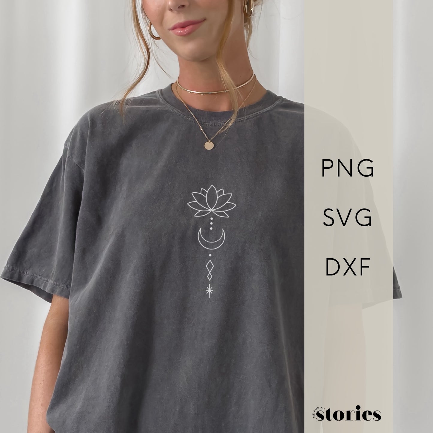 Digitale Plotterdatei mit großer Lotusblume im minimalistischen Line Art Stil – Boho Design für Shirts, Taschen, Kissen und spirituelle Deko.