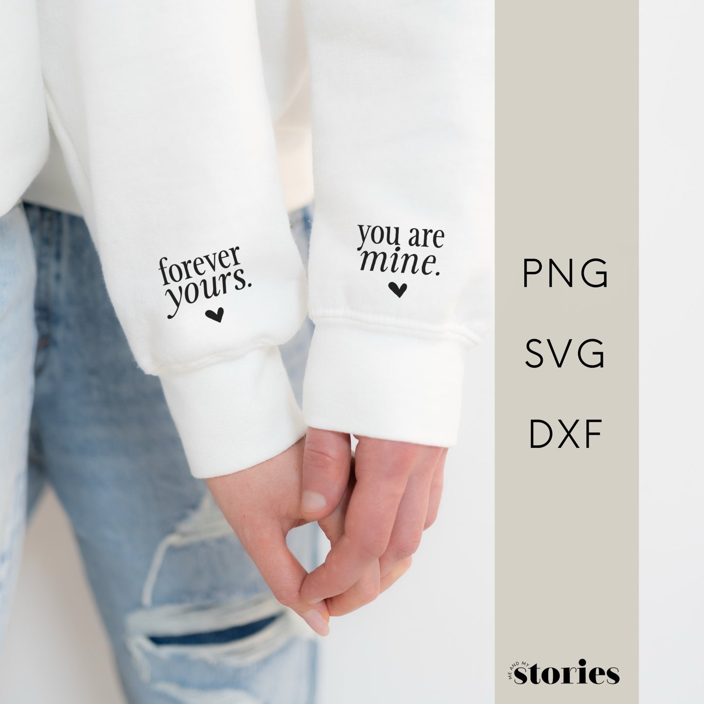 Digitale Plotterdatei „Forever Yours & You Are Mine“ – süßes Paar-Statement für T-Shirts oder Geschenke. Ideal für romantische Anlässe wie Geburtstagsfeiern oder Jahrestage.