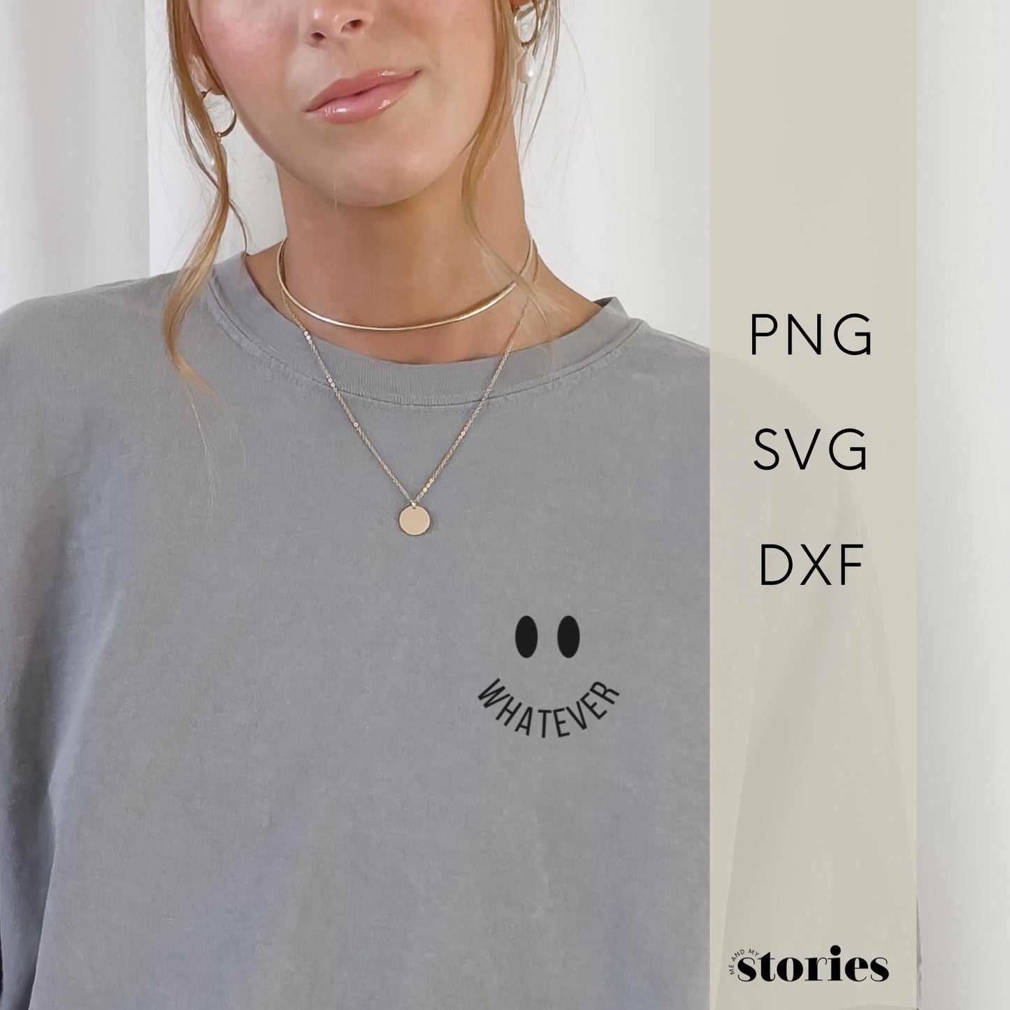Digitale Plotterdatei mit Smiley und dem geschwungenen Wort „whatever“ als Mund. Minimalistisches Statement-Design für Shirts, Hoodies & Caps.