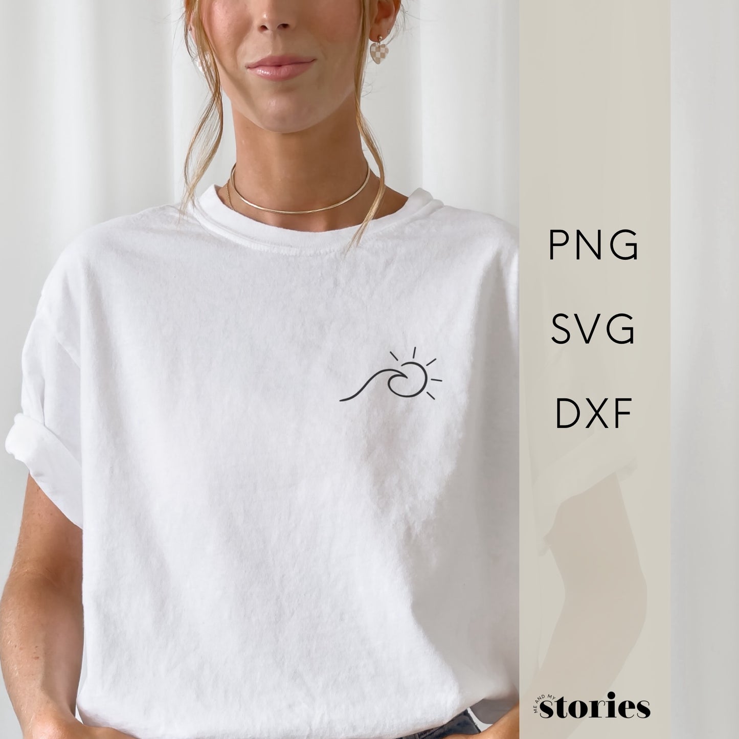 Digitale Plotterdatei mit minimalistischer Welle und Sonne im Line Art Stil – sommerliches Design für Shirts, Hoodies, Caps & Urlaubstaschen.