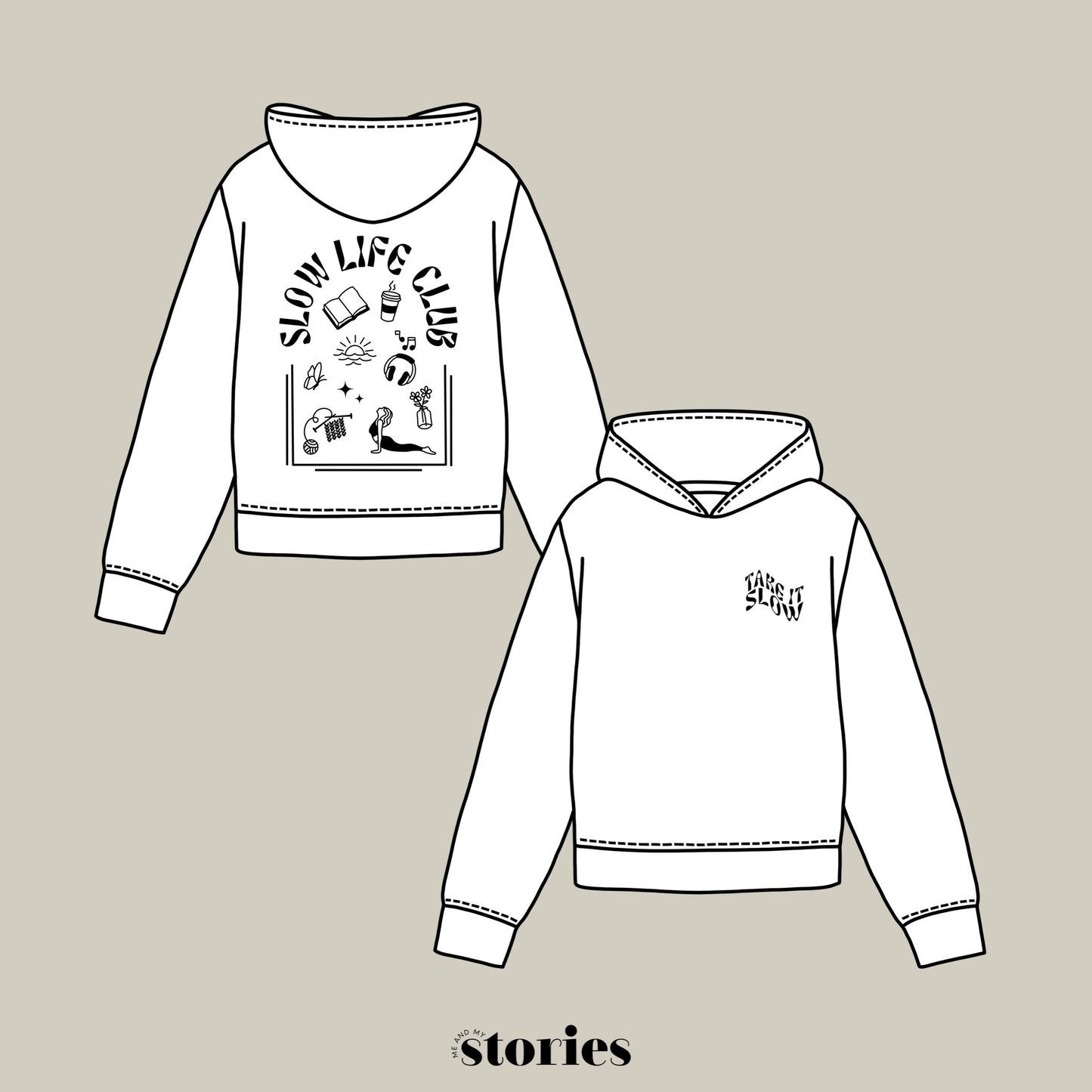 2 digitale Plotterdateien mit Front- & Rückenprints im Statement-Stil: La Dolce Vita & Slow Life Club - ideal für DIY-Shirts & Hoodies.