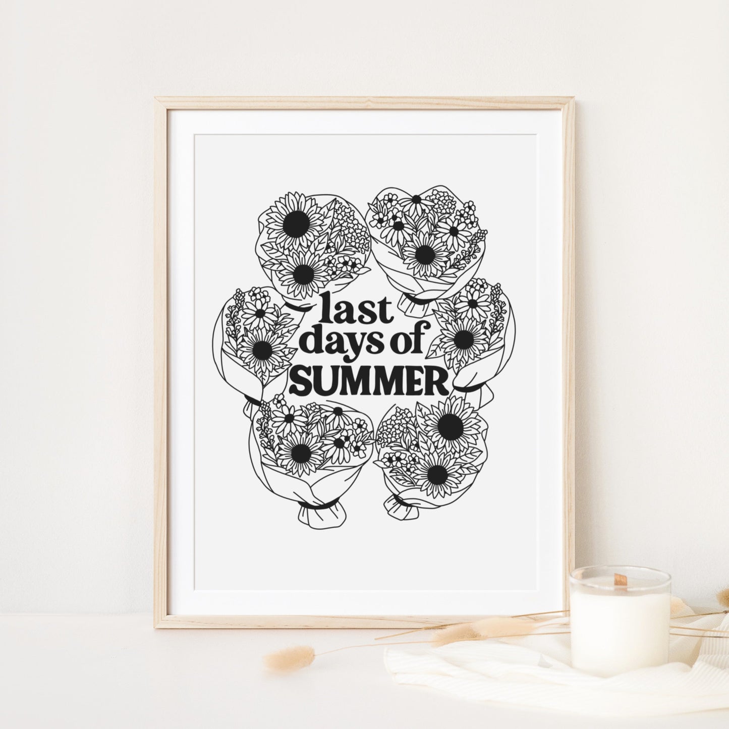 Plotterdatei Last Days of Summer – florales Line Art mit Sonnenblumen und Spätsommer-Blumenstrauß
