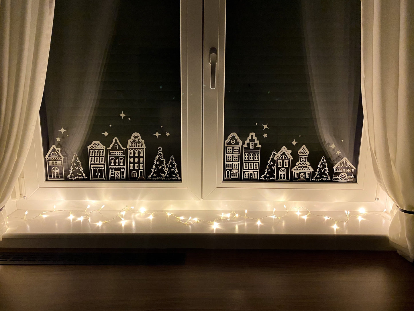 Sticker/Aufkleber Set - Fensterbild "Mistelzweig, Winterlandschaft & Weihnachtskranz“