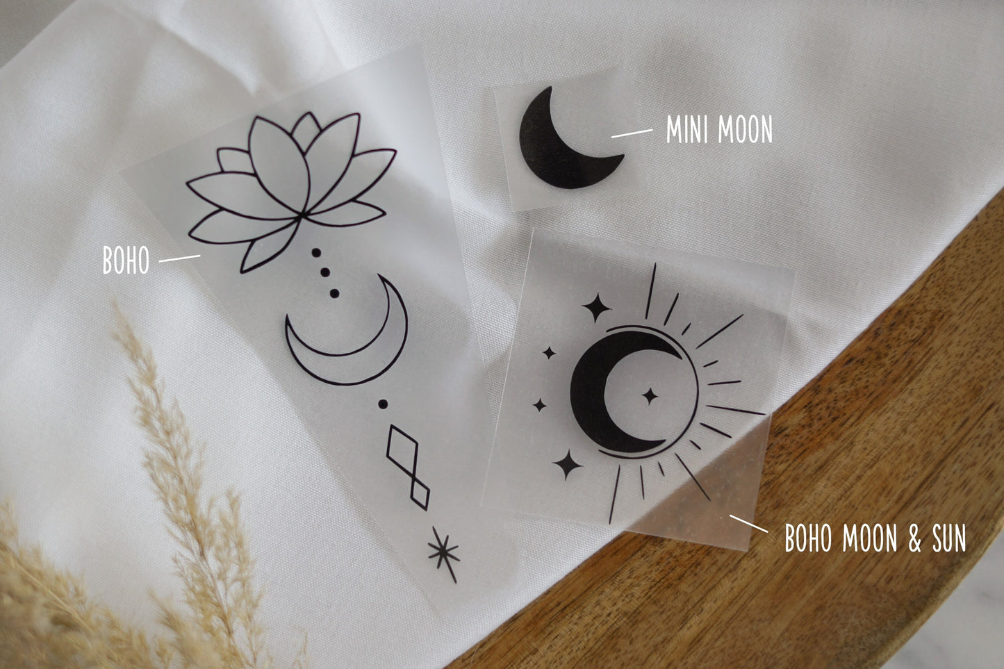 Bügelbild 3er Set - Mond Sonne Lotusblume