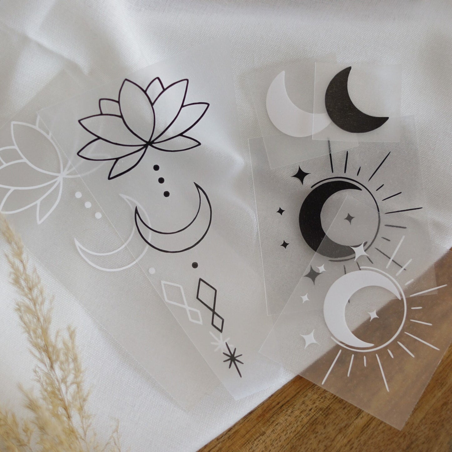 Bügelbild 3er Set - Mond Sonne Lotusblume