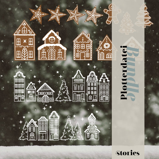 Digital plotter file - Winter landscape &amp; gingerbread village set