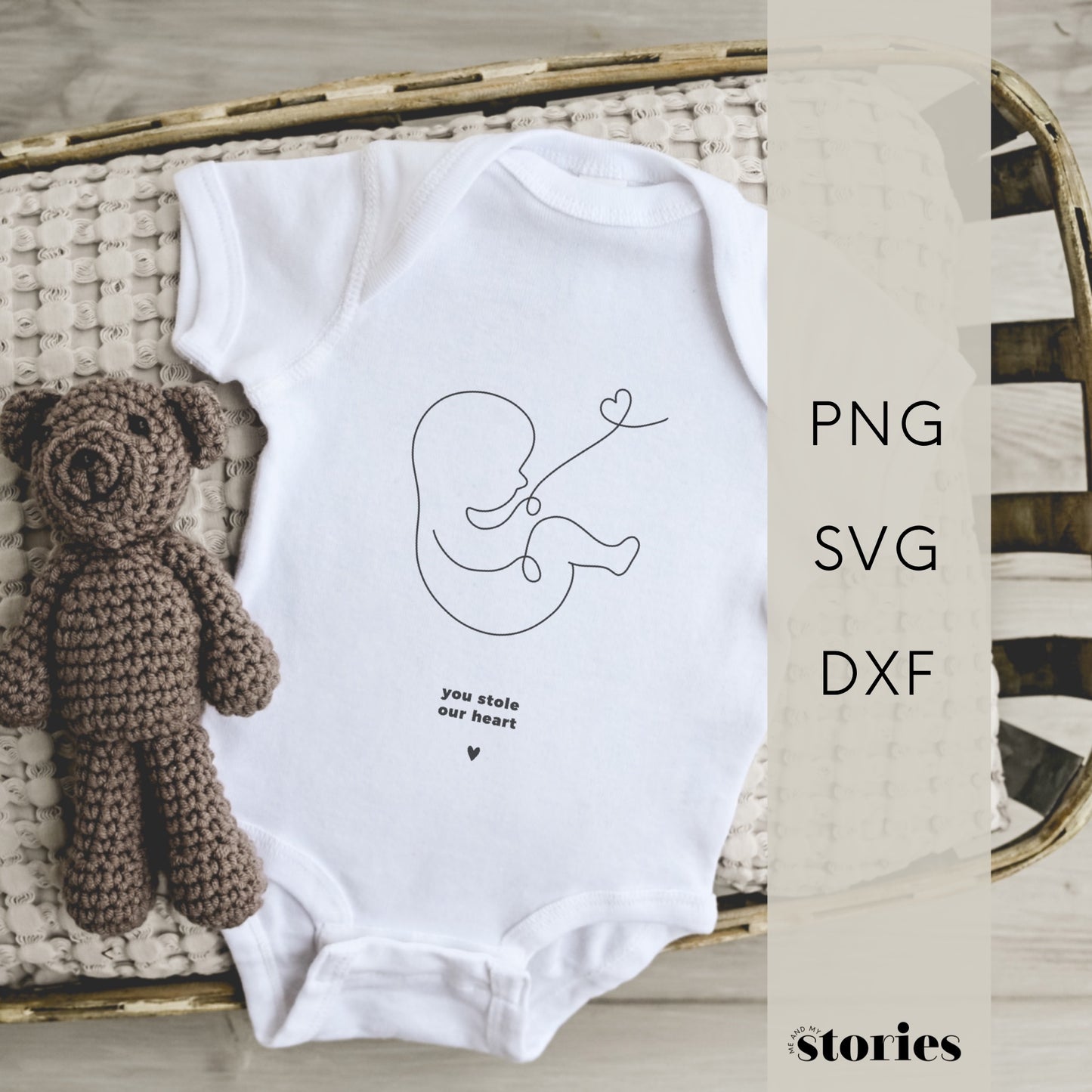Digital plotter file - "you stole our heart" baby birth