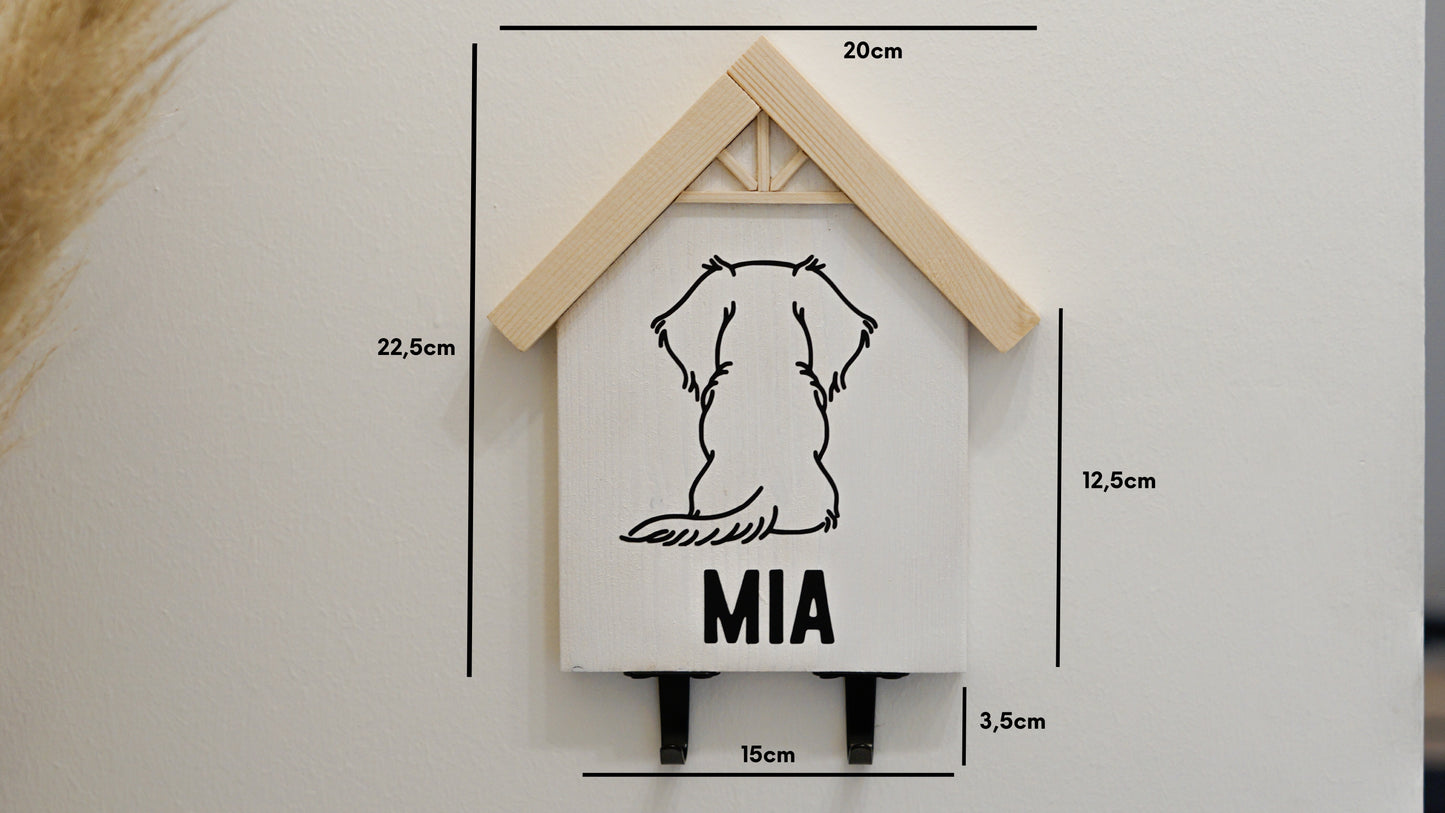 Personalisierte Hundegarderobe aus Holz - Haken für Hundeleine mit Wunschnamen