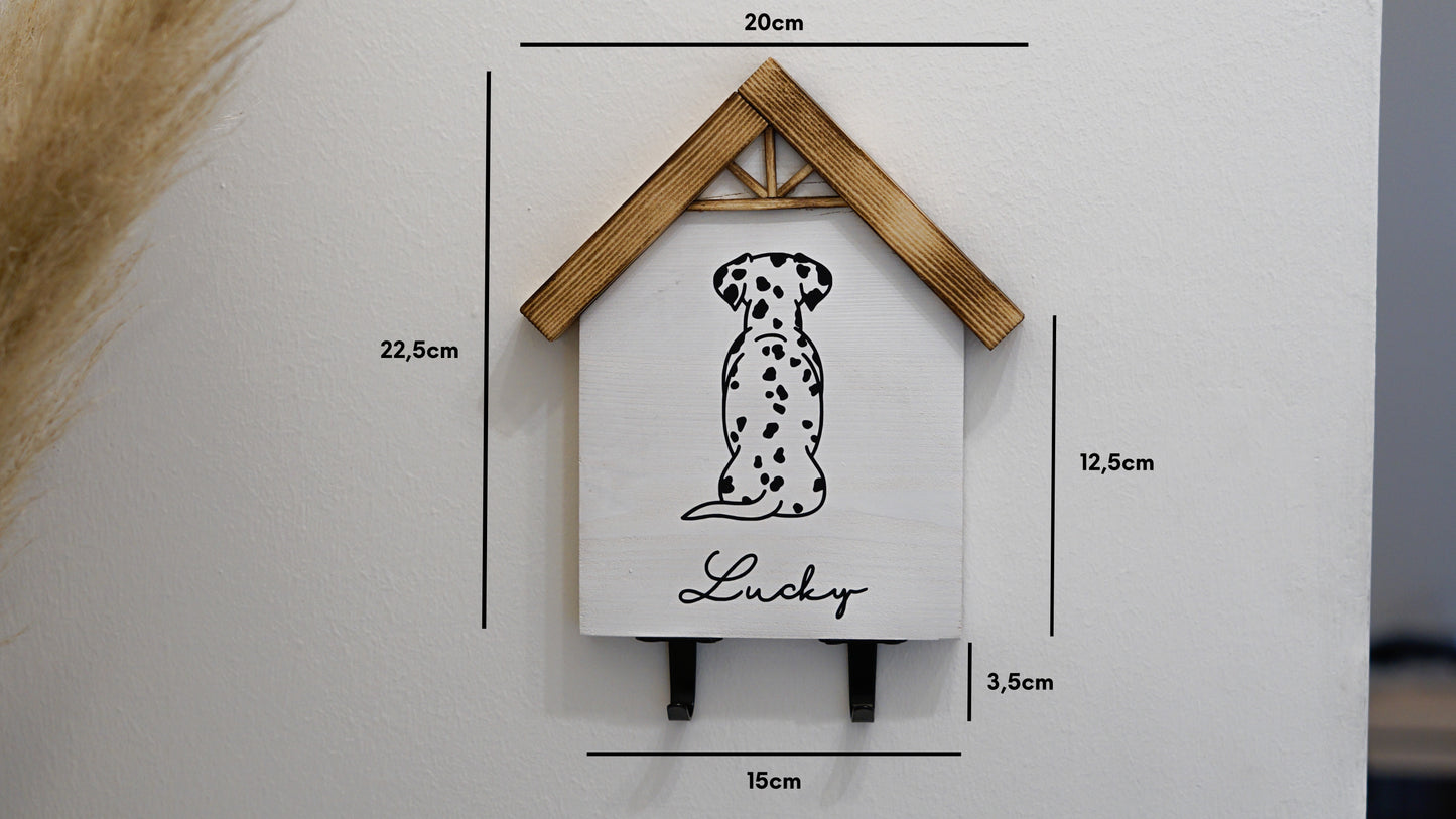 Personalisierte Hundegarderobe aus Holz - Haken für Hundeleine mit Wunschnamen