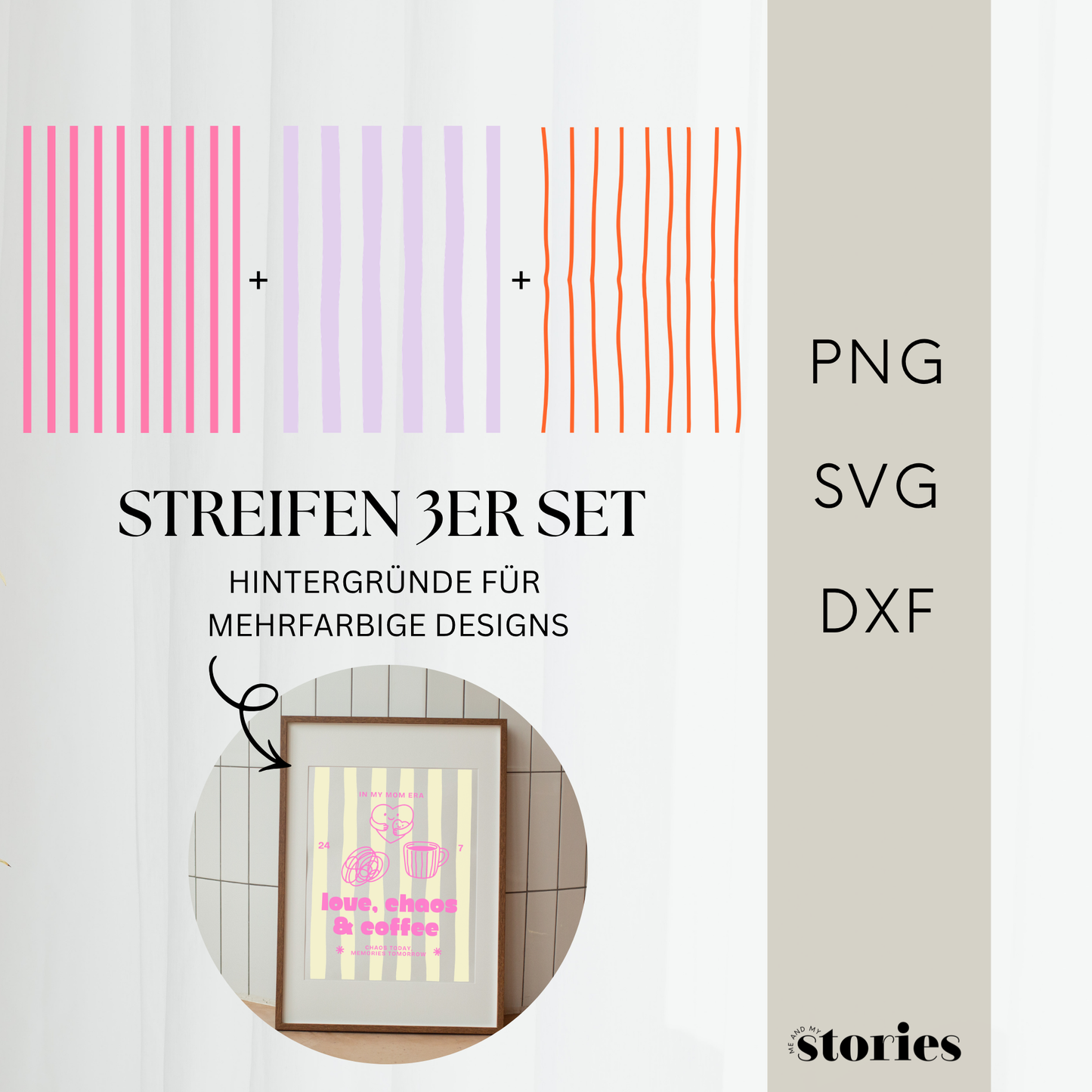 Plotterdatei „Streifen Hintergründe 3er Set“ mit drei verschiedenen Streifen Mustern, minimalistische Linien, für mehrfarbige Designs kombinierbar, SVG DXF PNG