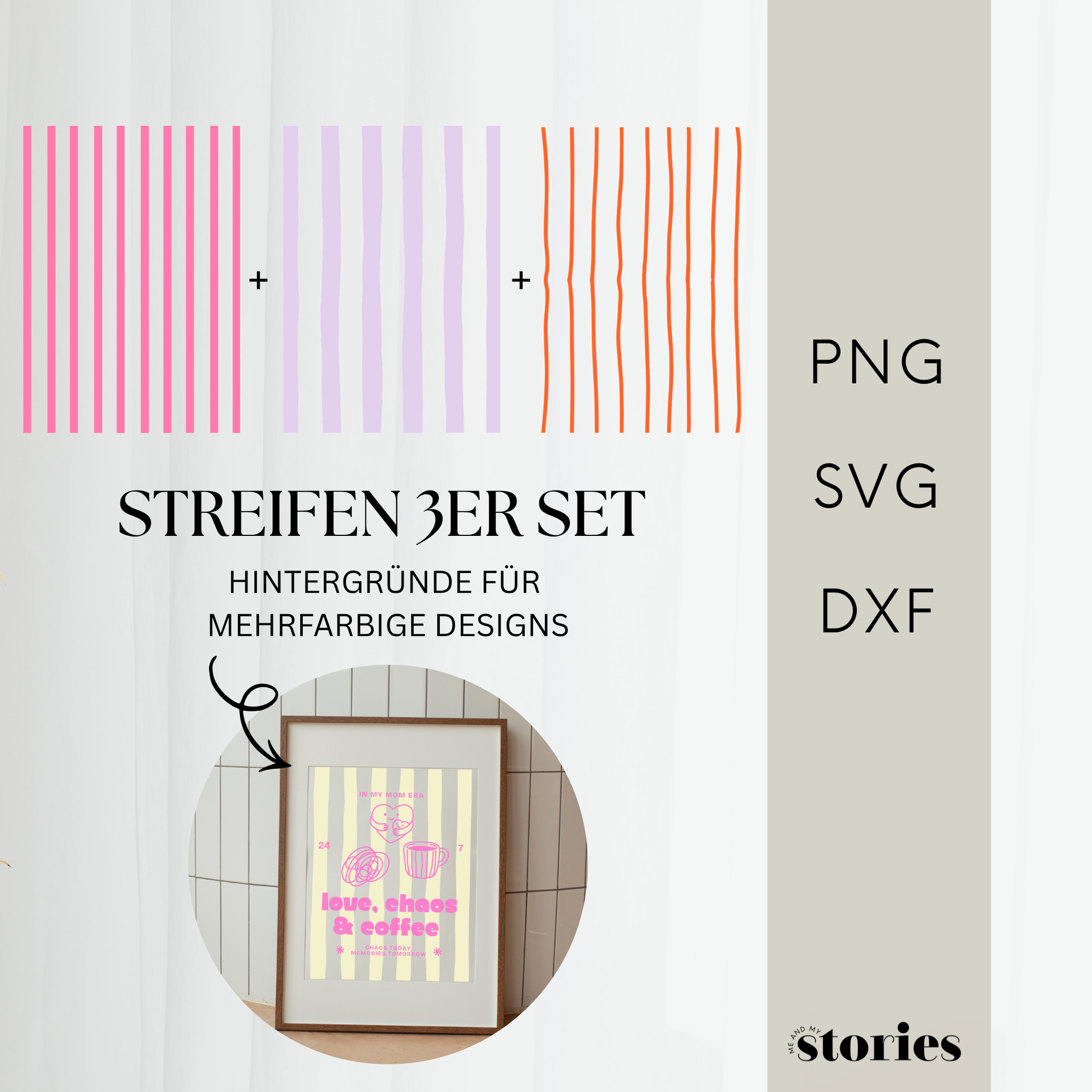 Plotterdatei „Streifen Hintergründe 3er Set“ mit drei verschiedenen Streifen Mustern, minimalistische Linien, für mehrfarbige Designs kombinierbar, SVG DXF PNG