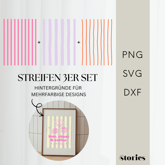 Plotterdatei „Streifen Hintergründe 3er Set“ mit drei verschiedenen Streifen Mustern, minimalistische Linien, für mehrfarbige Designs kombinierbar, SVG DXF PNG
