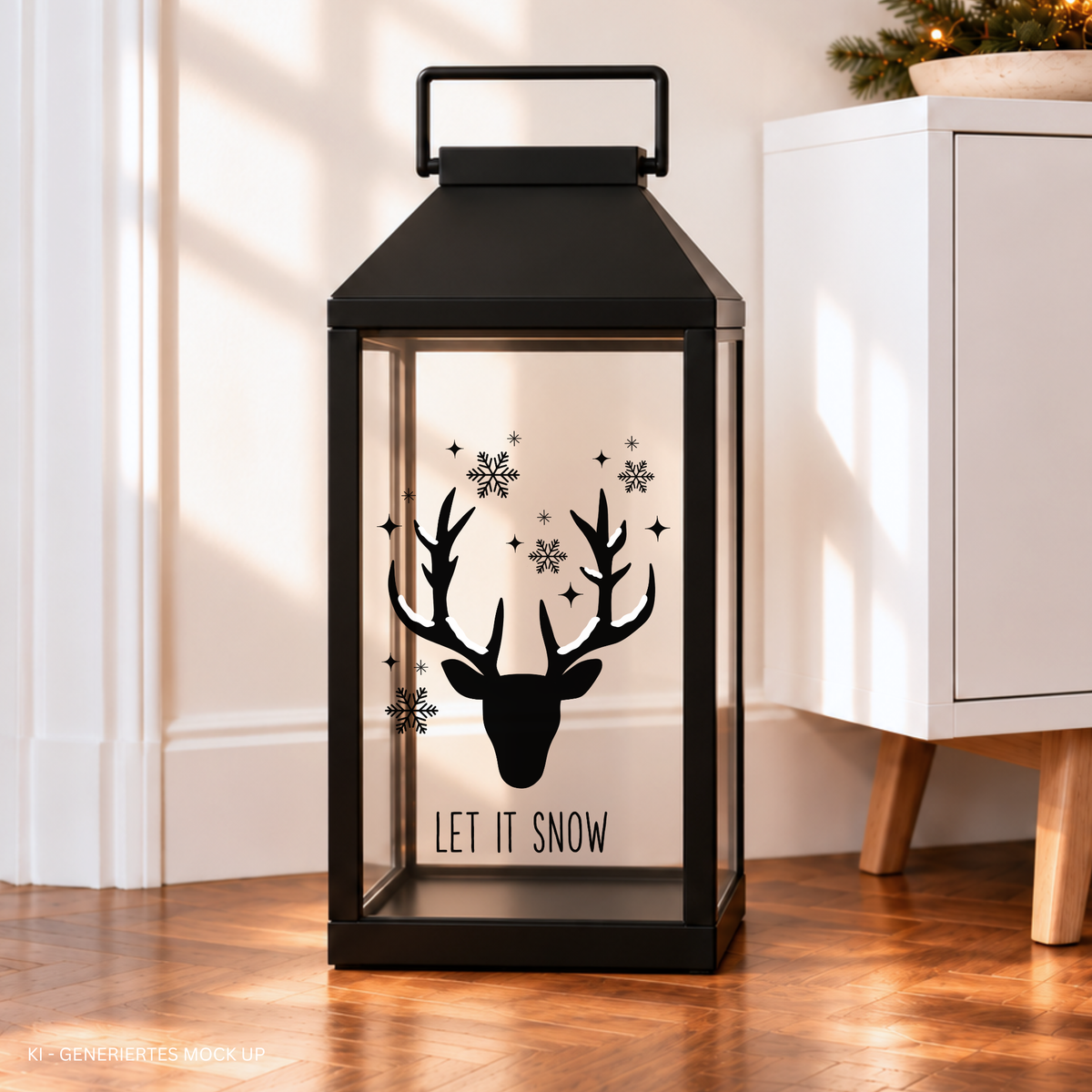 Let it Snow Plotterdatei mit Hirsch und Schneeflocken für winterliche Weihnachtsdeko, Kissen und selbstgemachte Weihnachtsgeschenke