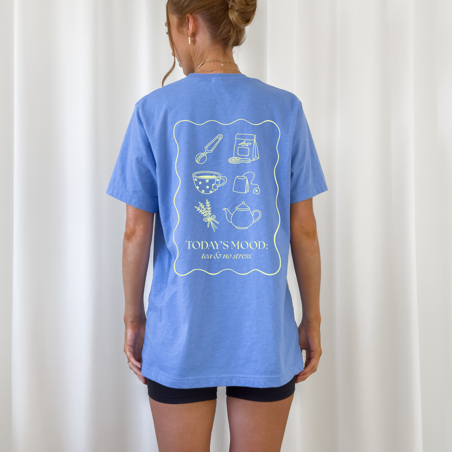 Plotterdatei „Tea & No Stress“ mit Tee-Illustrationen und Schriftzug „today’s mood: tea & no stress“