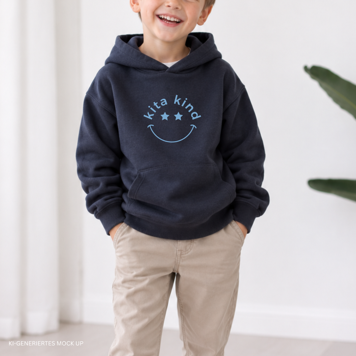 Digitale Plotterdatei „Kita Kind“ – Smiley mit Sternaugen im Kreis für den ersten Kindergartenstart. Perfekt für T-Shirts, Taschen und Kindergartenartikel.