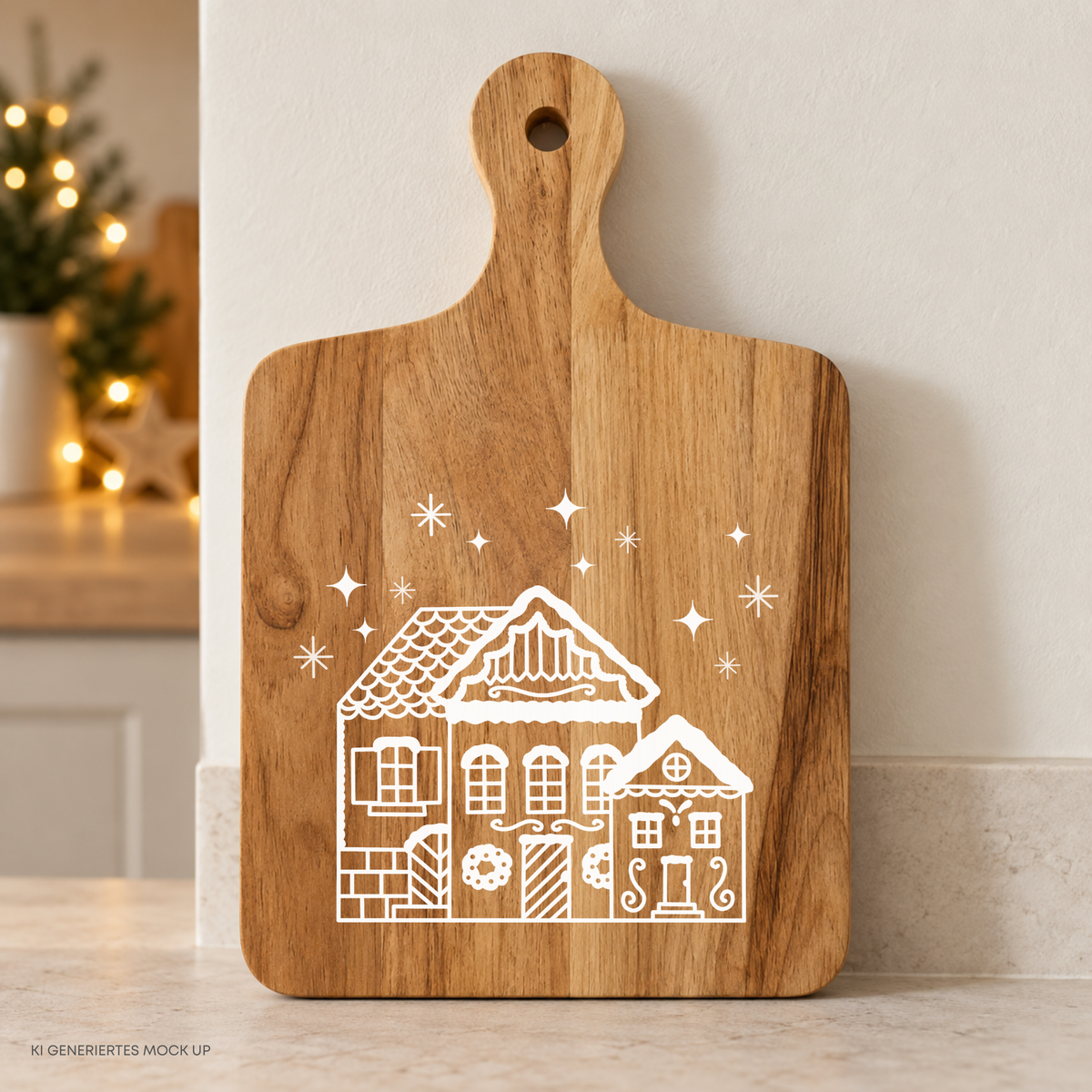 Weihnachtshaus Plotterdatei SVG mit verschneitem Haus und winterlichen Details für Weihnachtsdeko und kreative DIY Projekte