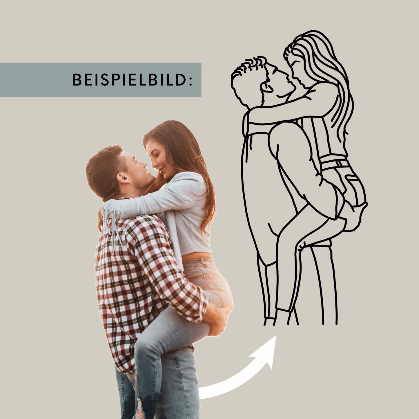 Persönliches Bügelbild aus Foto – handgezeichnetes Line Art Motiv nach Kundenbild. Ideal als Geschenk zur Geburt, Hochzeit, Muttertag & mehr.