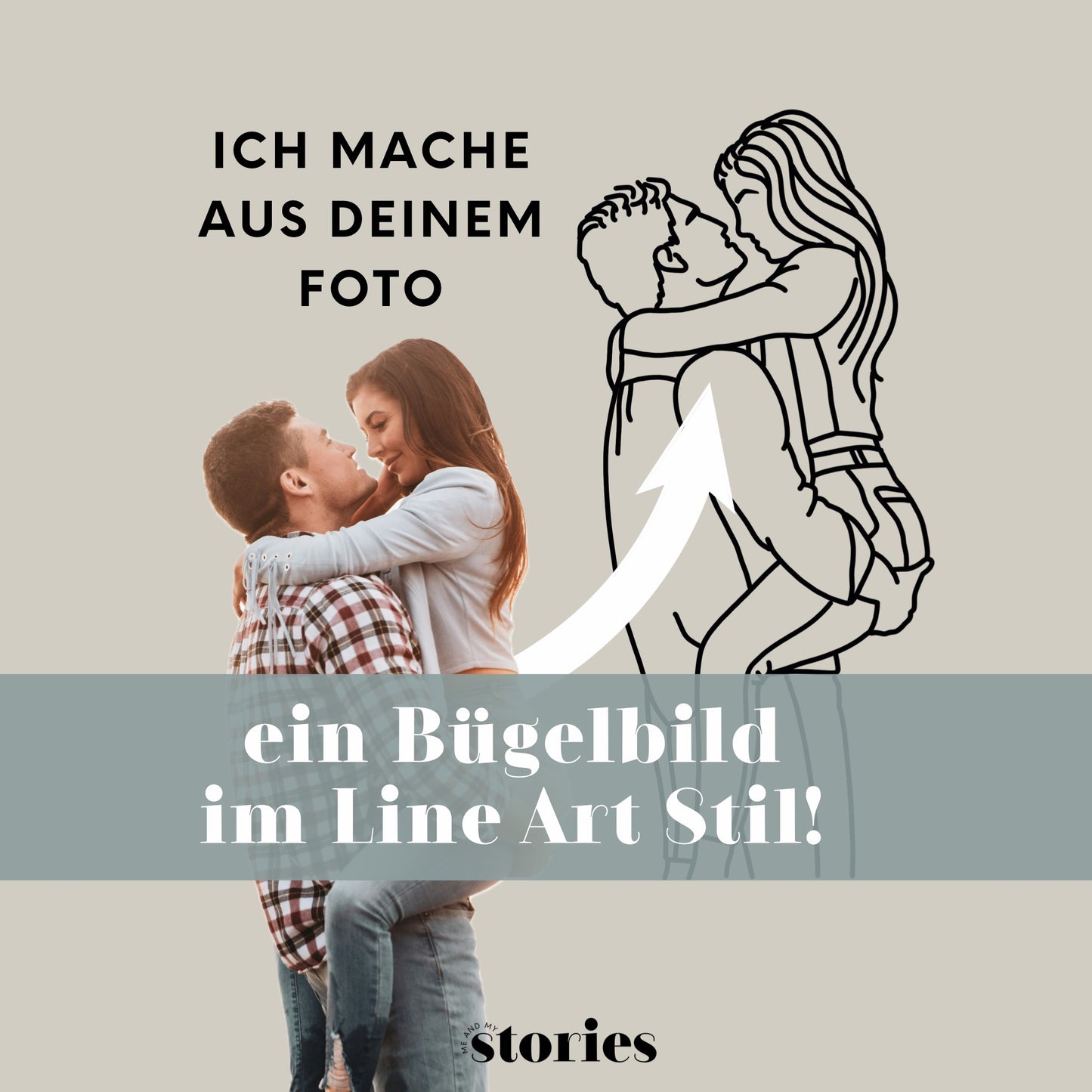 Persönliches Bügelbild aus Foto – handgezeichnetes Line Art Motiv nach Kundenbild. Ideal als Geschenk zur Geburt, Hochzeit, Muttertag & mehr.