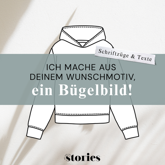 Personalisiertes Bügelbild mit Wunschtext – individuelle Schriftzüge, Namen oder Sprüche als fertiges Textil-Bügelmotiv in verschiedenen Größen und Farben.