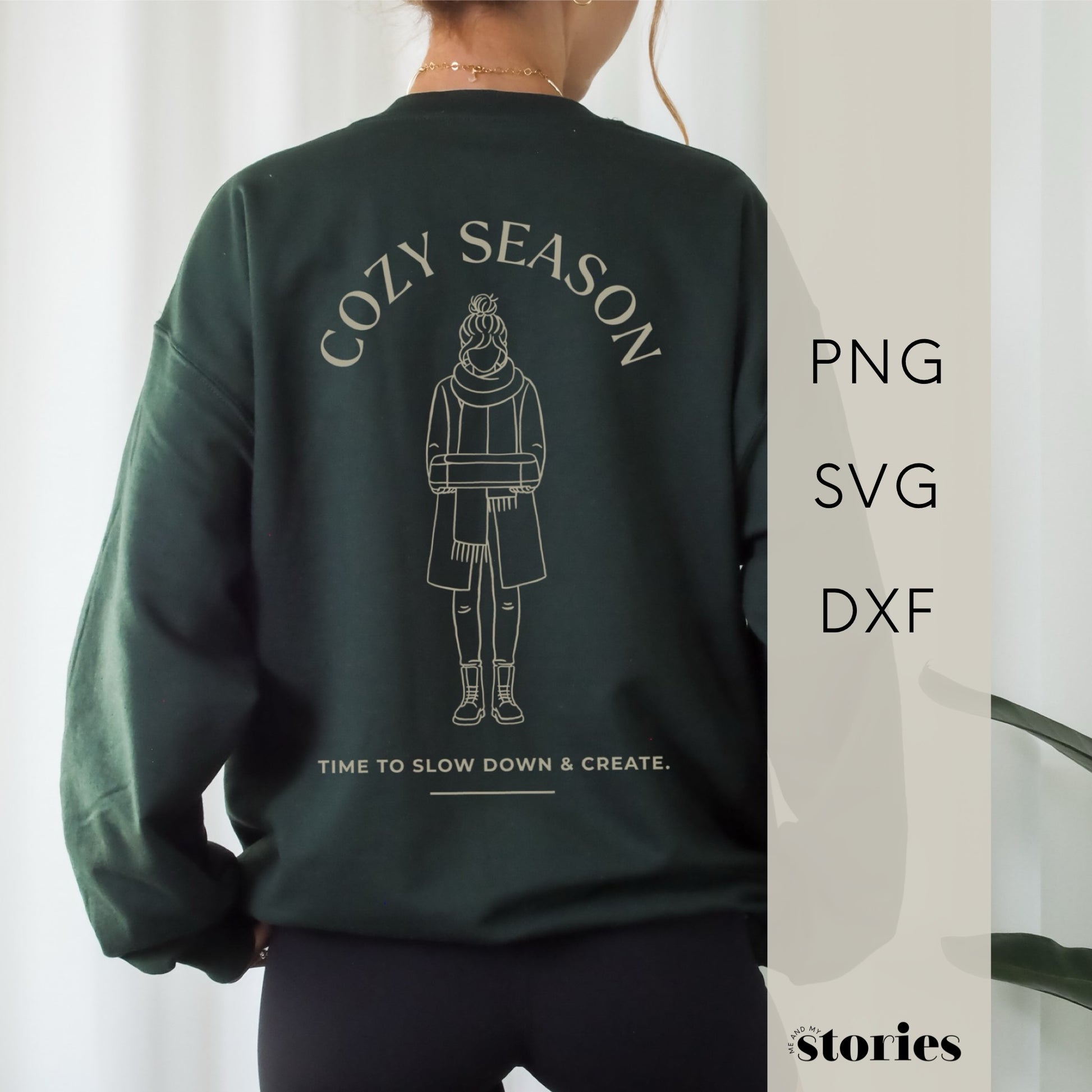 Plotterdatei Cozy Season – Line Art Illustration einer Frau mit Plotter. Minimalistisches DIY Statement Design für Shirts, Hoodies & kreative Geschenkideen.