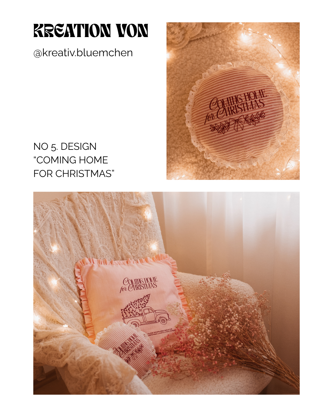 So wunderschöne selbstgenähte Kissenhüllen mit meinem Coming home for Christmas Print hat Laura-Maria umgesetzt.