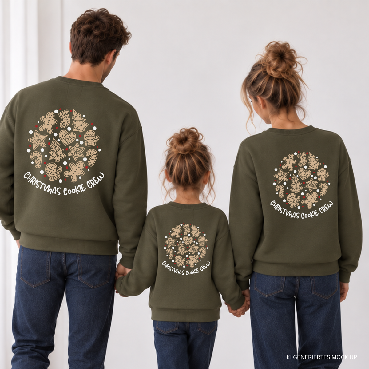 Zweiteilige Plotterdatei Weihnachten ‚Christmas Cookie Crew‘ – großer Rückenprint mit Keks-Illustrationen und kleiner Frontprint. Perfekt für Family- und Partner-Weihnachtspullis.