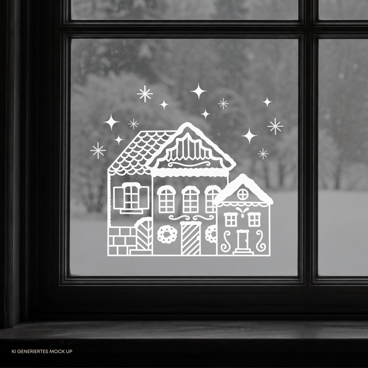 Weihnachtshaus Plotterdatei SVG mit verschneitem Haus und winterlichen Details für Weihnachtsdeko und kreative DIY Projekte