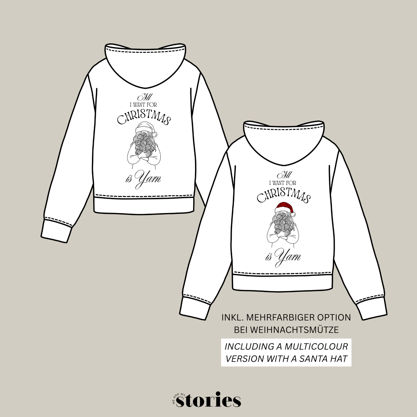 Weihnachtliche Line Art Plotterdatei – Frau mit Wollknäueln im Arm, perfektes Motiv für Strickfans & Selbermacher.