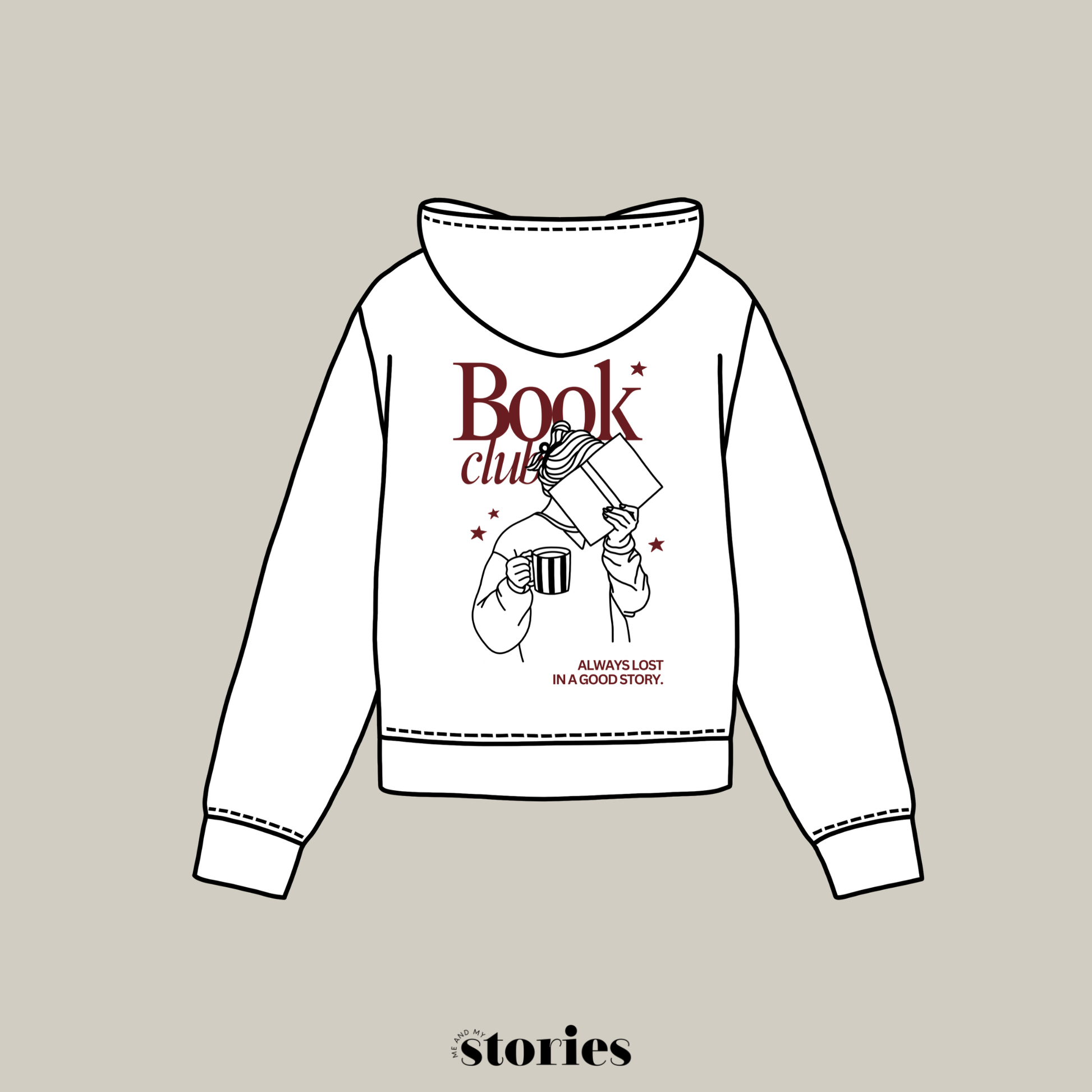 Plotterdatei „Book Club – Always Lost in a Good Story“ mit modernem Schriftzug und Sternen für Bücherfans und Leseratten, SVG DXF PNG