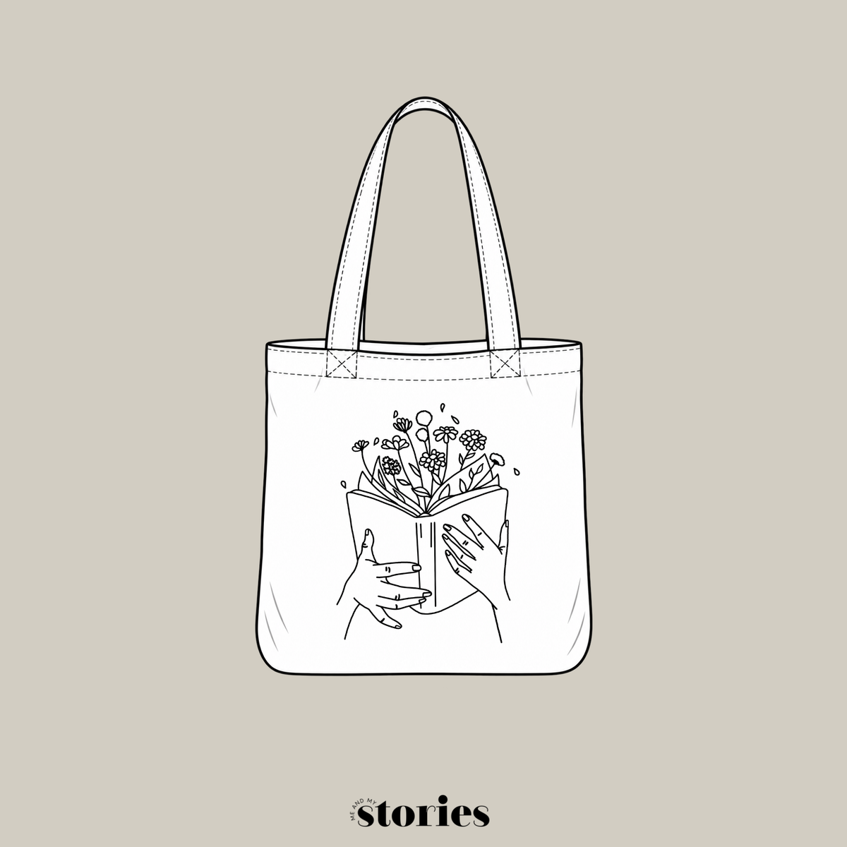 Digitale Plotterdatei mit floraler Line Art: Zwei Hände halten ein Buch, aus dem Blumen wachsen – für Bücherliebhaber*innen, Fantasy-Fans & DIY-Projekte.