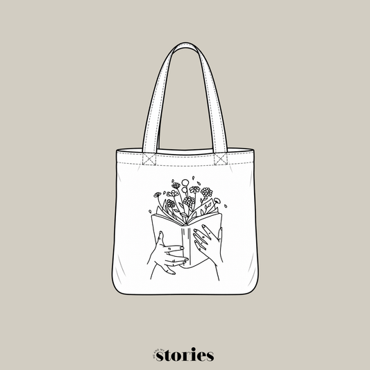 Digitale Plotterdatei mit floraler Line Art: Zwei Hände halten ein Buch, aus dem Blumen wachsen – für Bücherliebhaber*innen, Fantasy-Fans & DIY-Projekte.