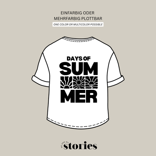 Plotterdatei „Days of Summer“ mit Schriftzug und Sonnenstrahlen im Retro Stil, Sommermotiv, einteiliges Design, SVG DXF PNG