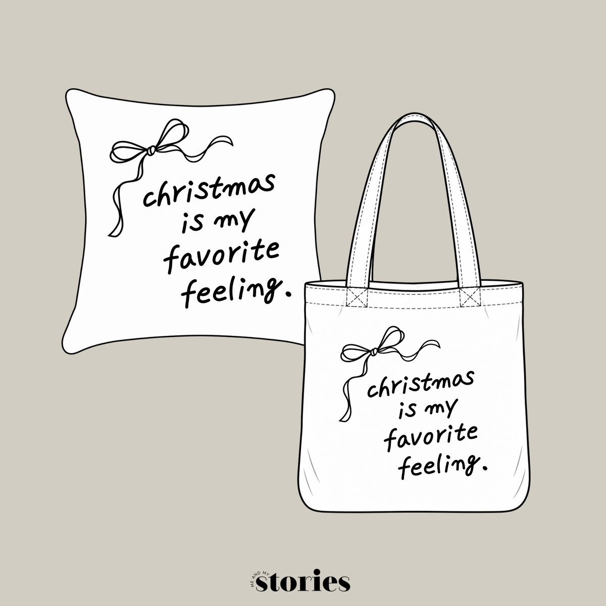 Christmas Is My Favorite Feeling SVG Plotterdatei mit Schleife auf kariertem Stoff im Stickrahmen als selbstgemachte Weihnachtsdeko.