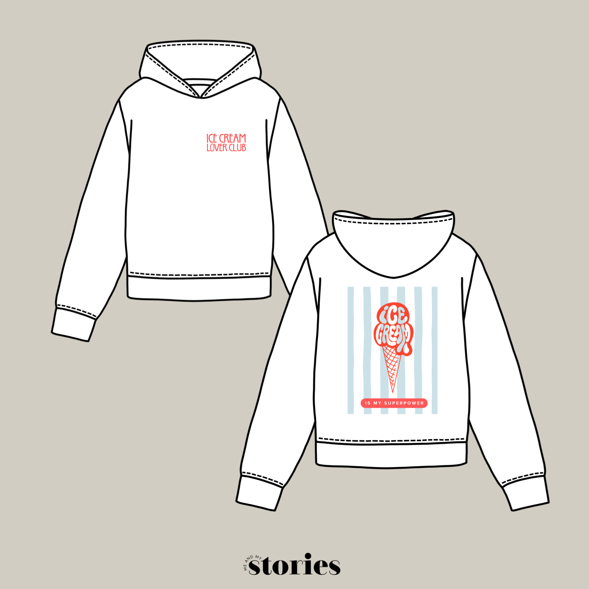 Plotterdatei „Ice Cream“ mit Eisgrafik, Statement-Schriftzug und Front- & Backprint im Retro Stil, SVG DXF PNG