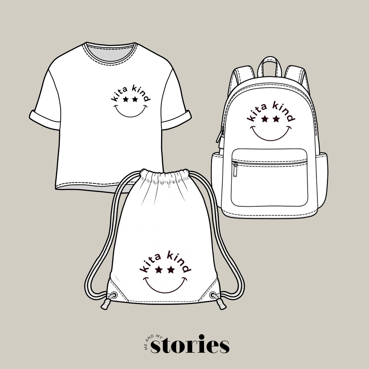 Digitale Plotterdatei „Kita Kind“ – Smiley mit Sternaugen im Kreis für den ersten Kindergartenstart. Perfekt für T-Shirts, Taschen und Kindergartenartikel.