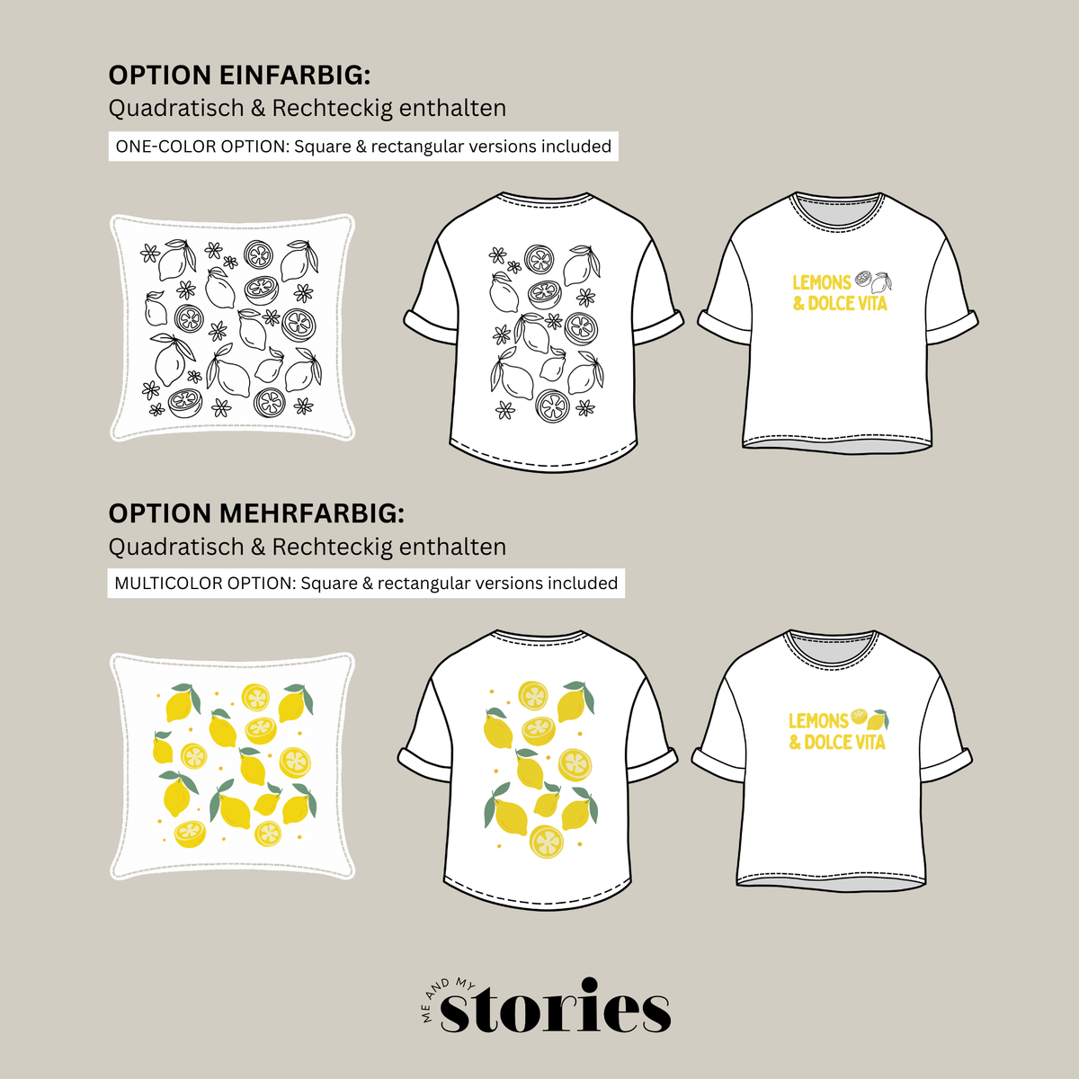 Plotterdatei „Lemons & Dolce Vita“ mit Zitronen, Zitronenscheiben und Blüten im mediterranen Stil, Sommer Deko Design, SVG DXF PNG