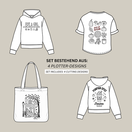 October Collection Plotterdatei Herbst Bundle mit vier cozy Designs zu Pumpkin Spice, Buchhandlung, Herbst und Fall Priorities