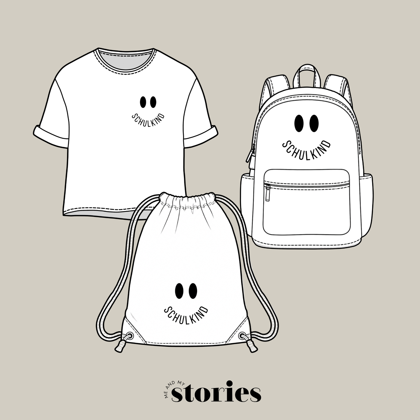 Digitale Plotterdatei „Schulkind Smiley-Gesicht“ – fröhliches Design für den Schulanfang. Ideal für T-Shirts, Taschen und Schulzubehör zur Einschulung.
