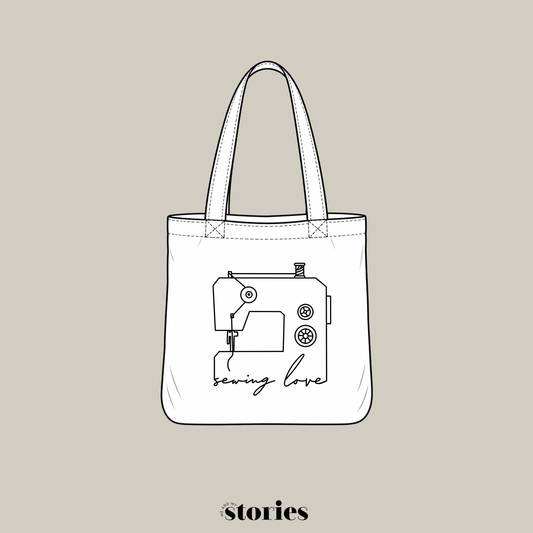 Plotterdatei „Sewing Love“ – minimalistische Line Art Nähmaschine mit Schriftzug. DIY Design für Näher, perfekt für Shirts, Hoodies & Taschen.